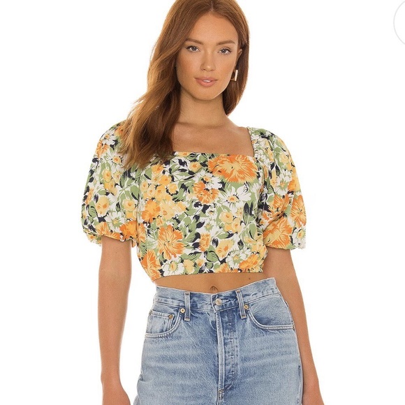 Cynthia Rowley Floral Puff Sleeve Crop Top - Picture 1 of 7